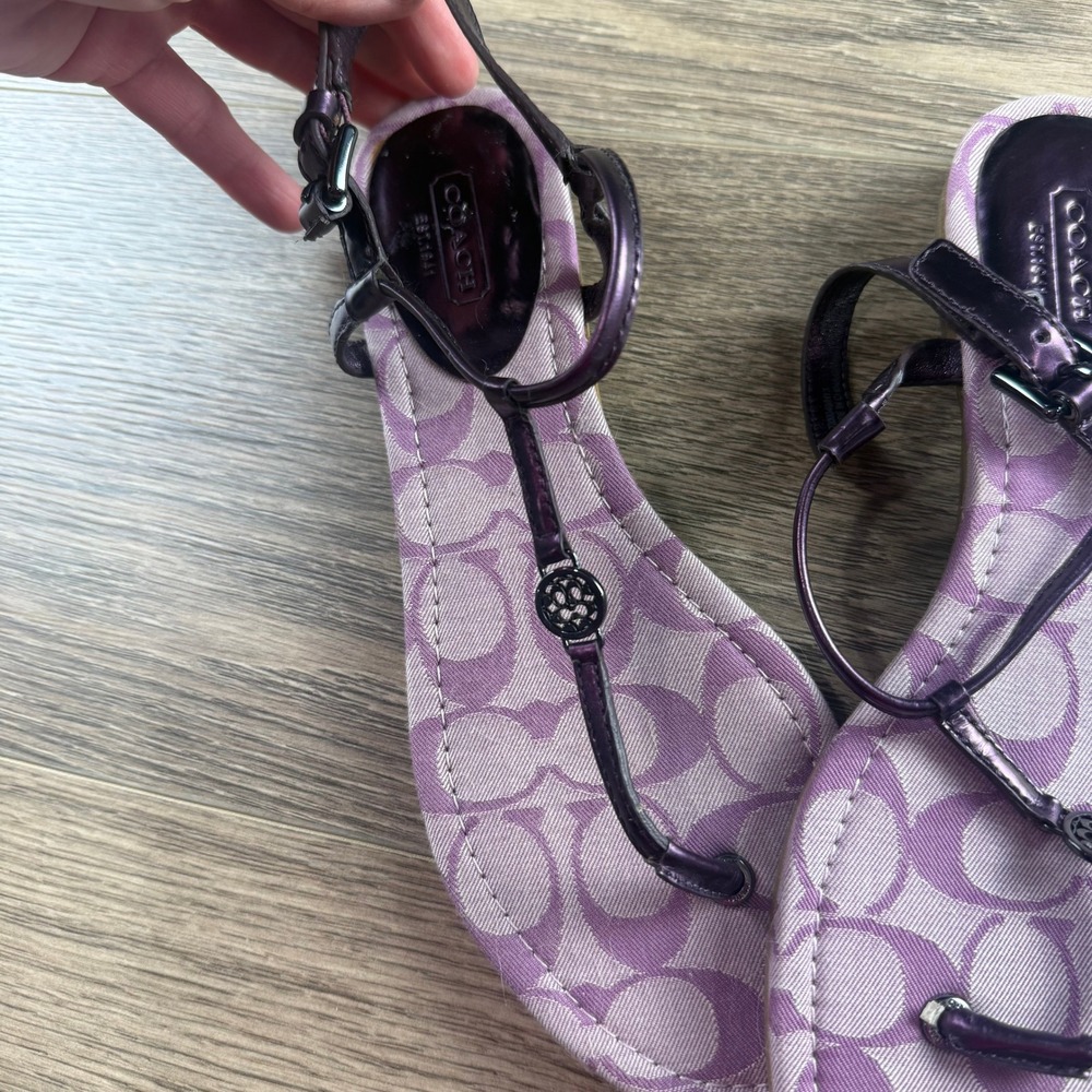 Coach Shirley Purple Signature Jacquard Thong Sandals Metallic Straps Womens 8B - Picture 10 of 13